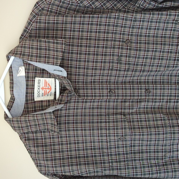 Dockers Plaid Long Sleeve Button Down Shirt LARGE Green Tan - Picture 7 of 16